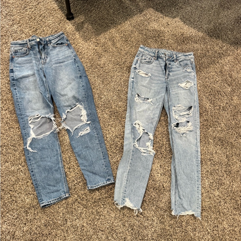 American Eagle Outfitters Light and Medium Blue Distressed Jeans